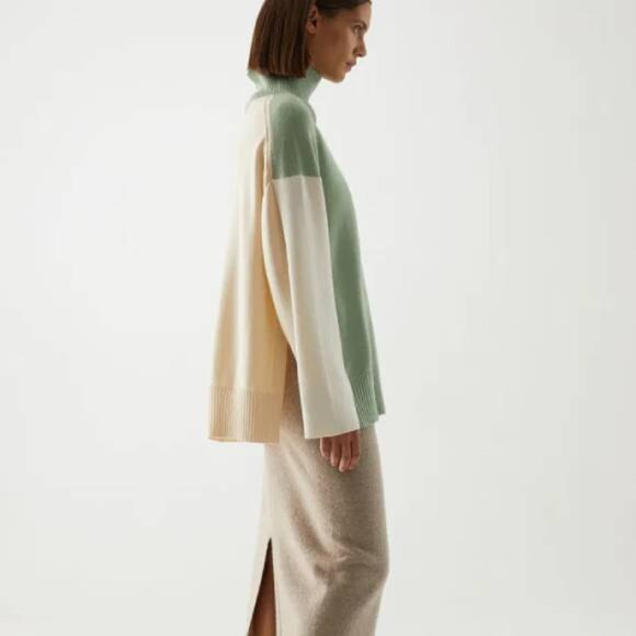 COS Merino Wool Sweater Contrast Knit Oversized Pullover Turtleneck - Picture 4 of 10